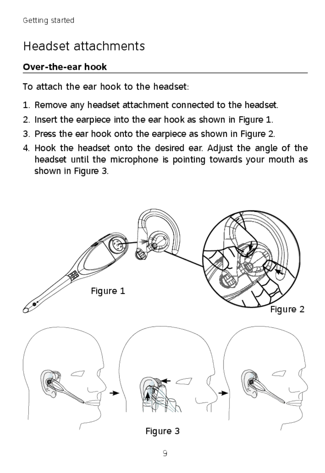 AT&T TL7600 user manual Headset attachments, Over-the-ear hook 