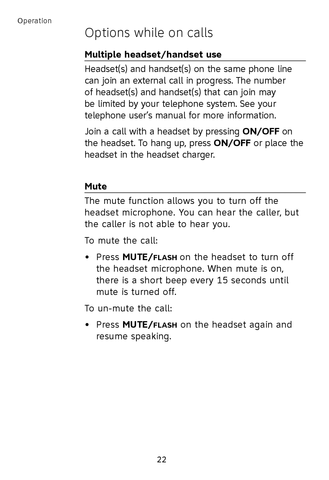 AT&T TL7600 user manual Multiple headset/handset use, Mute 