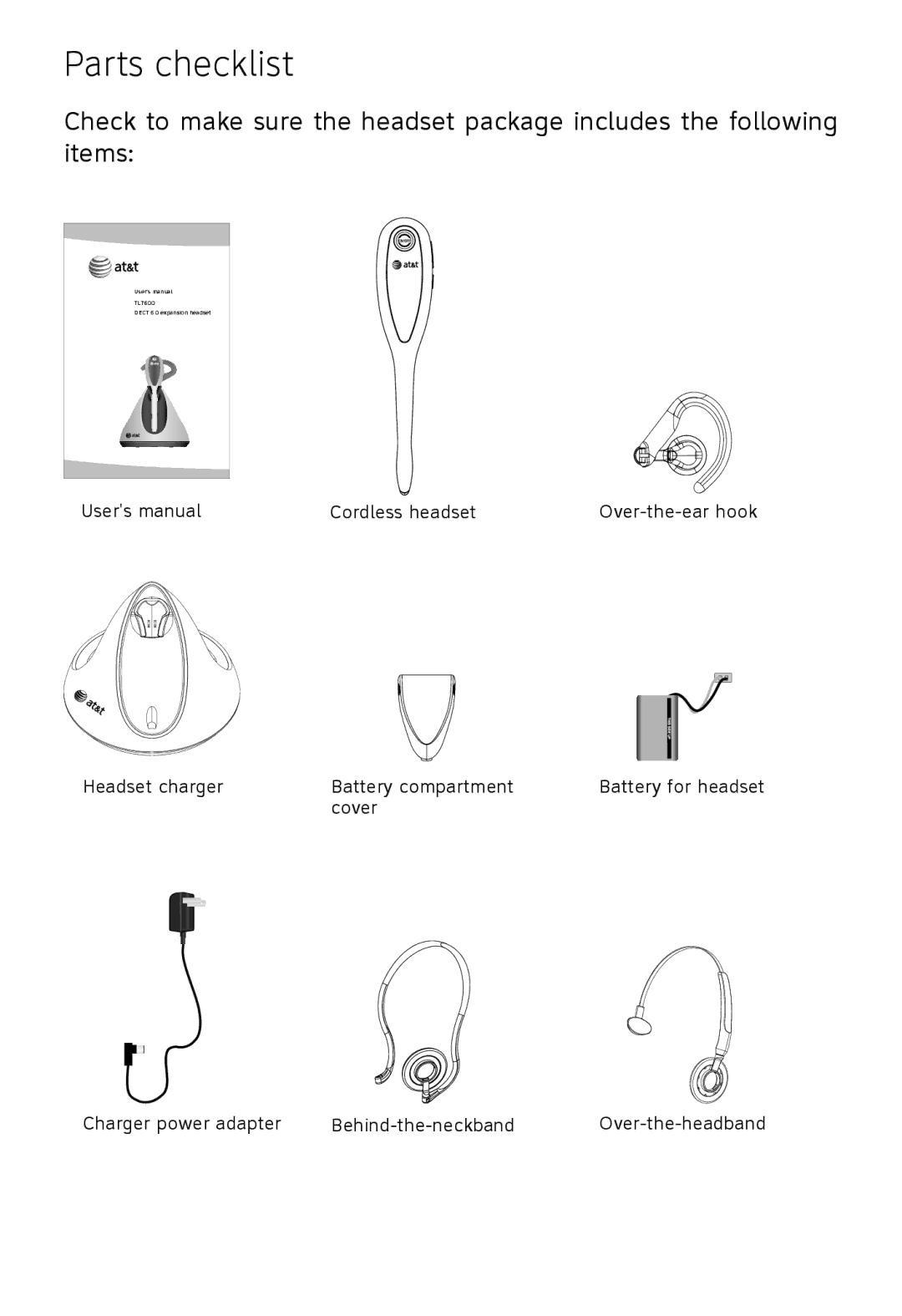 AT&T TL7600 user manual Parts checklist 