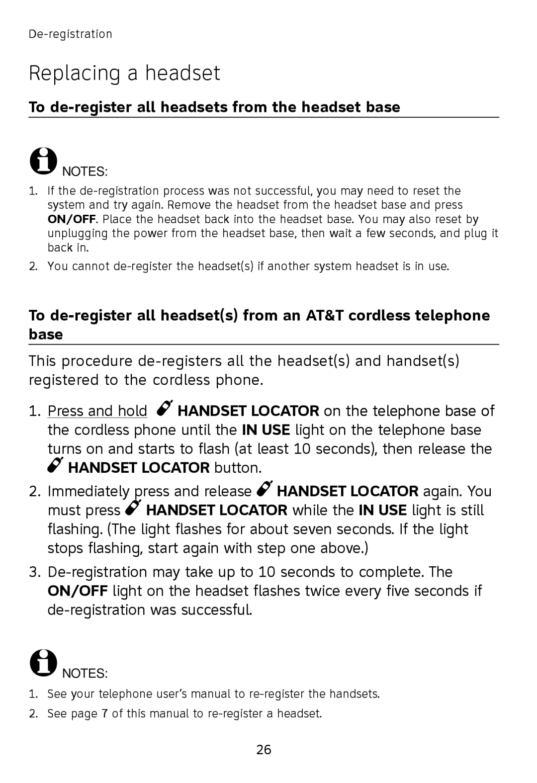 AT&T TL7600 user manual Replacing a headset 