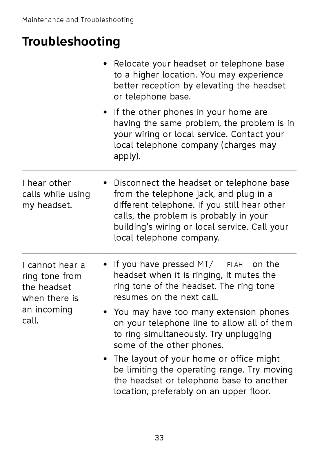 AT&T TL7600 user manual Troubleshooting 