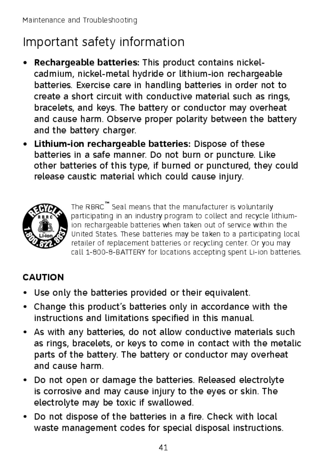 AT&T TL7600 user manual Important safety information 