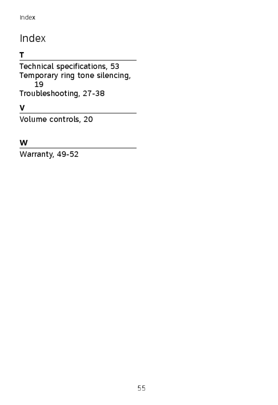 AT&T TL7600 user manual Index 