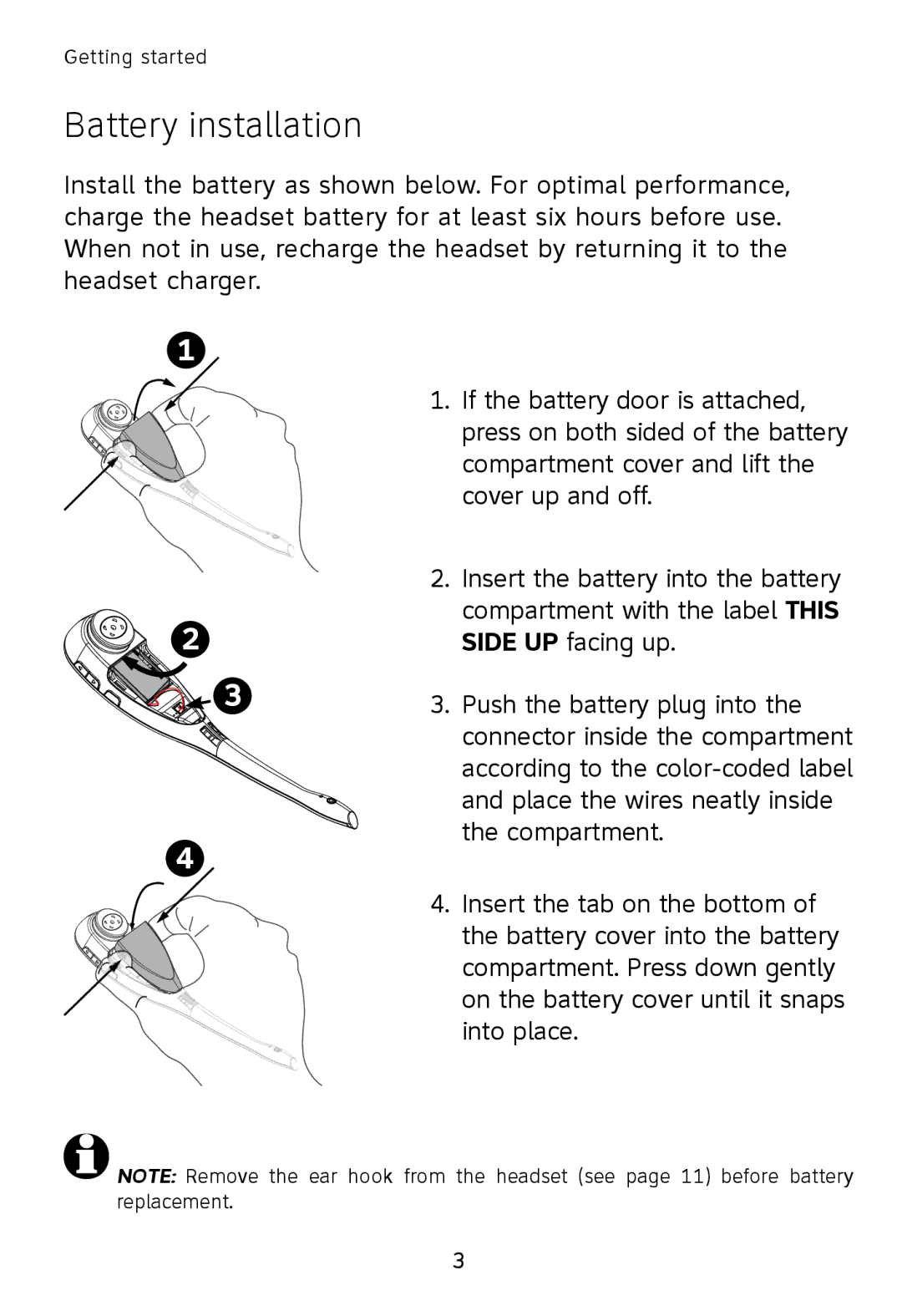 AT&T TL7600 user manual Battery installation 