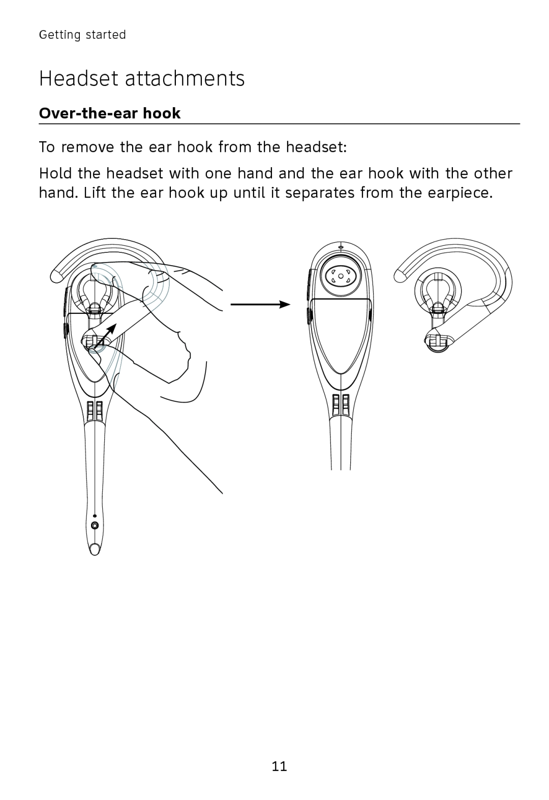 AT&T TL7600 user manual Headset attachments, To remove the ear hook from the headset 