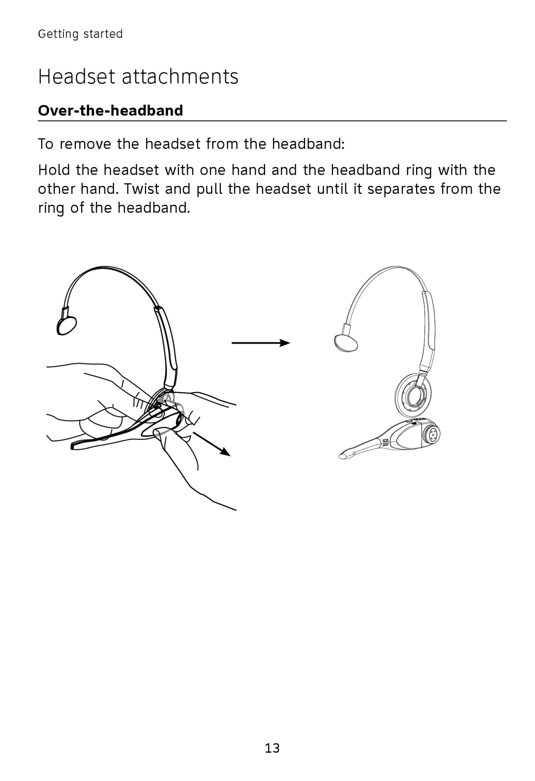 AT&T TL7600 user manual Headset attachments, To remove the headset from the headband 