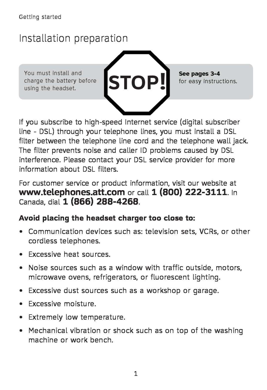 AT&T TL7600 user manual Stop, Installation preparation 
