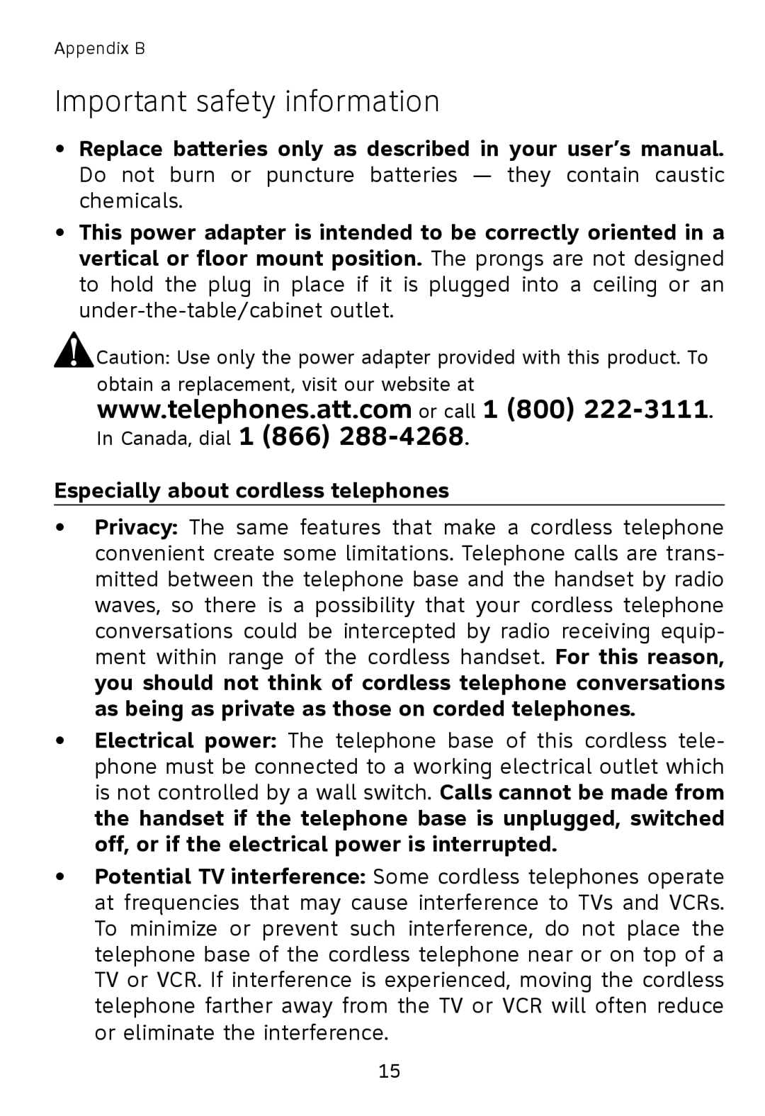 AT&T TL76008 user manual Important safety information 