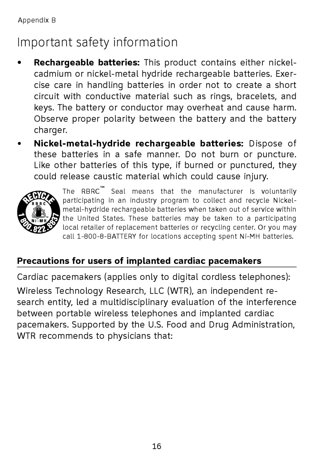 AT&T TL76008 user manual Precautions for users of implanted cardiac pacemakers 