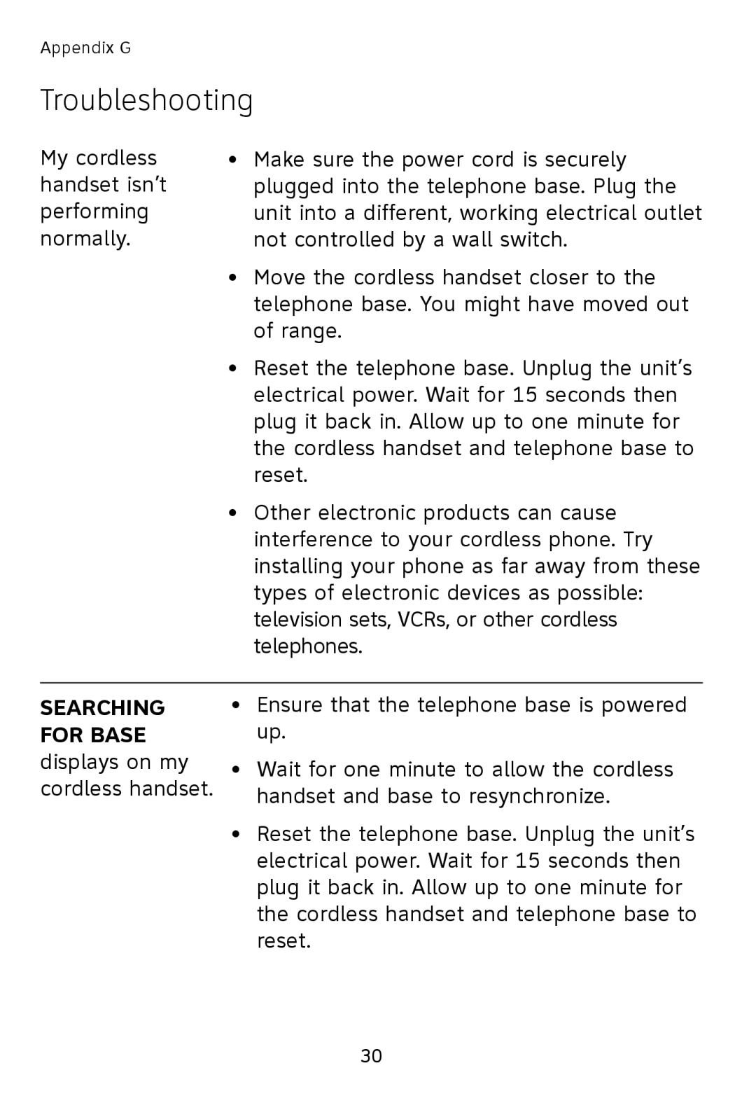 AT&T TL76008 user manual Searching, For Base displays on my cordless handset 