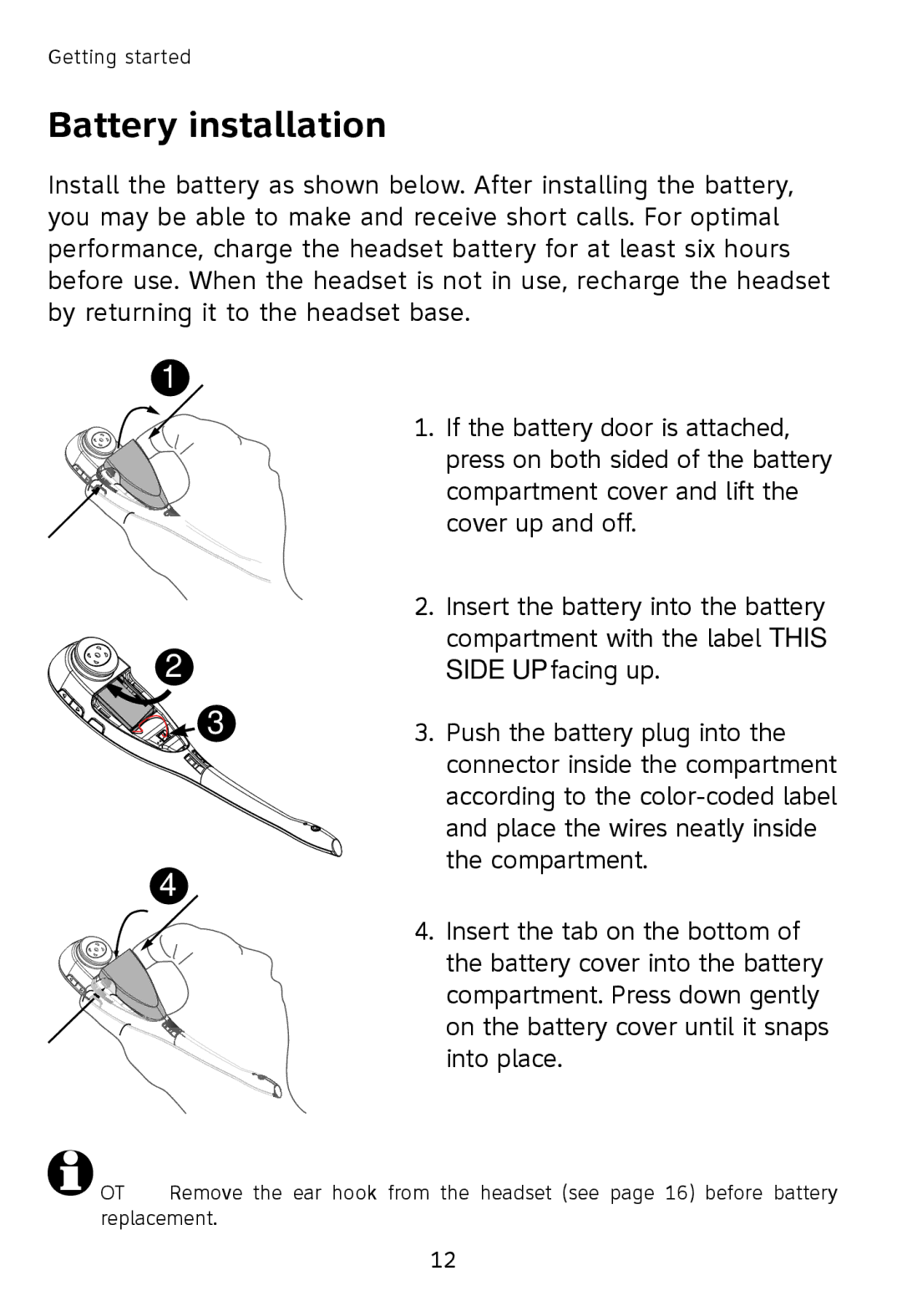 AT&T TL7610, TL7611 user manual Battery installation 