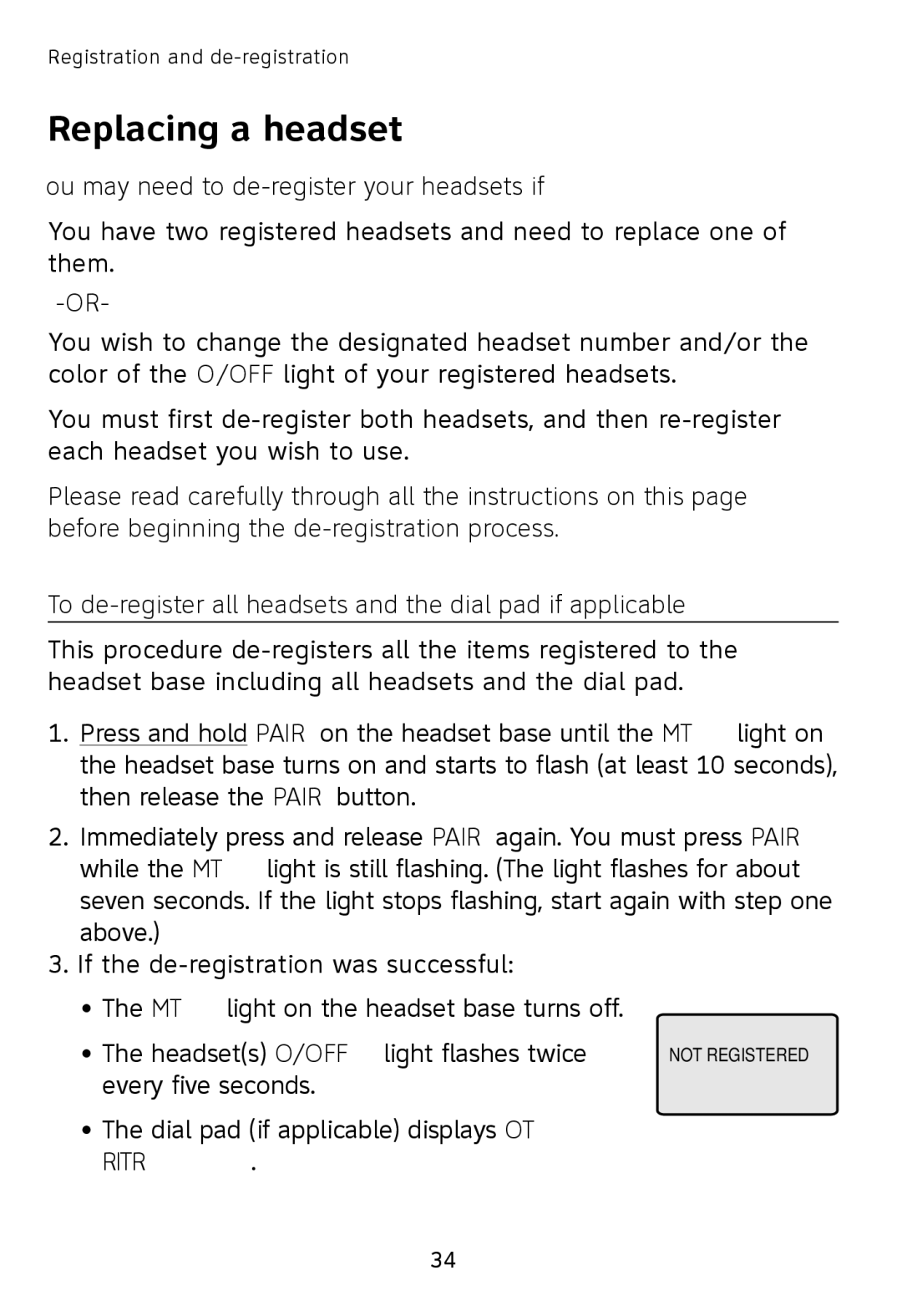 AT&T TL7610, TL7611 user manual Replacing a headset, You may need to de-register your headsets if 