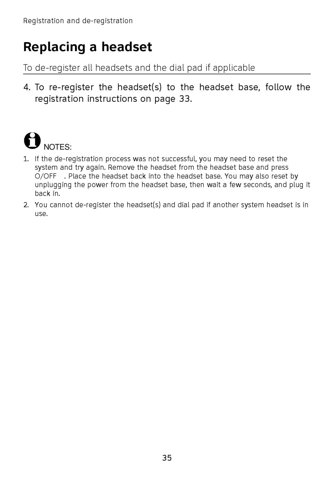 AT&T TL7611, TL7610 user manual Replacing a headset 