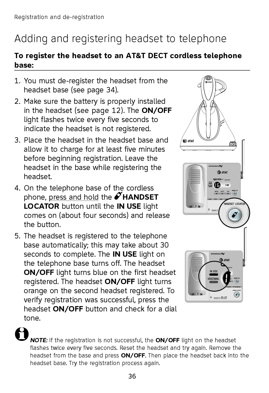 AT&T TL7610, TL7611 user manual Adding and registering headset to telephone 