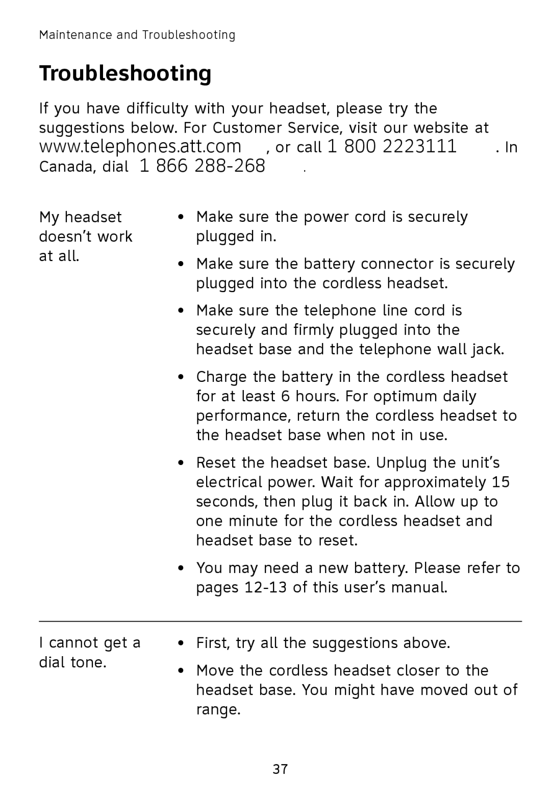 AT&T TL7611, TL7610 user manual Troubleshooting 