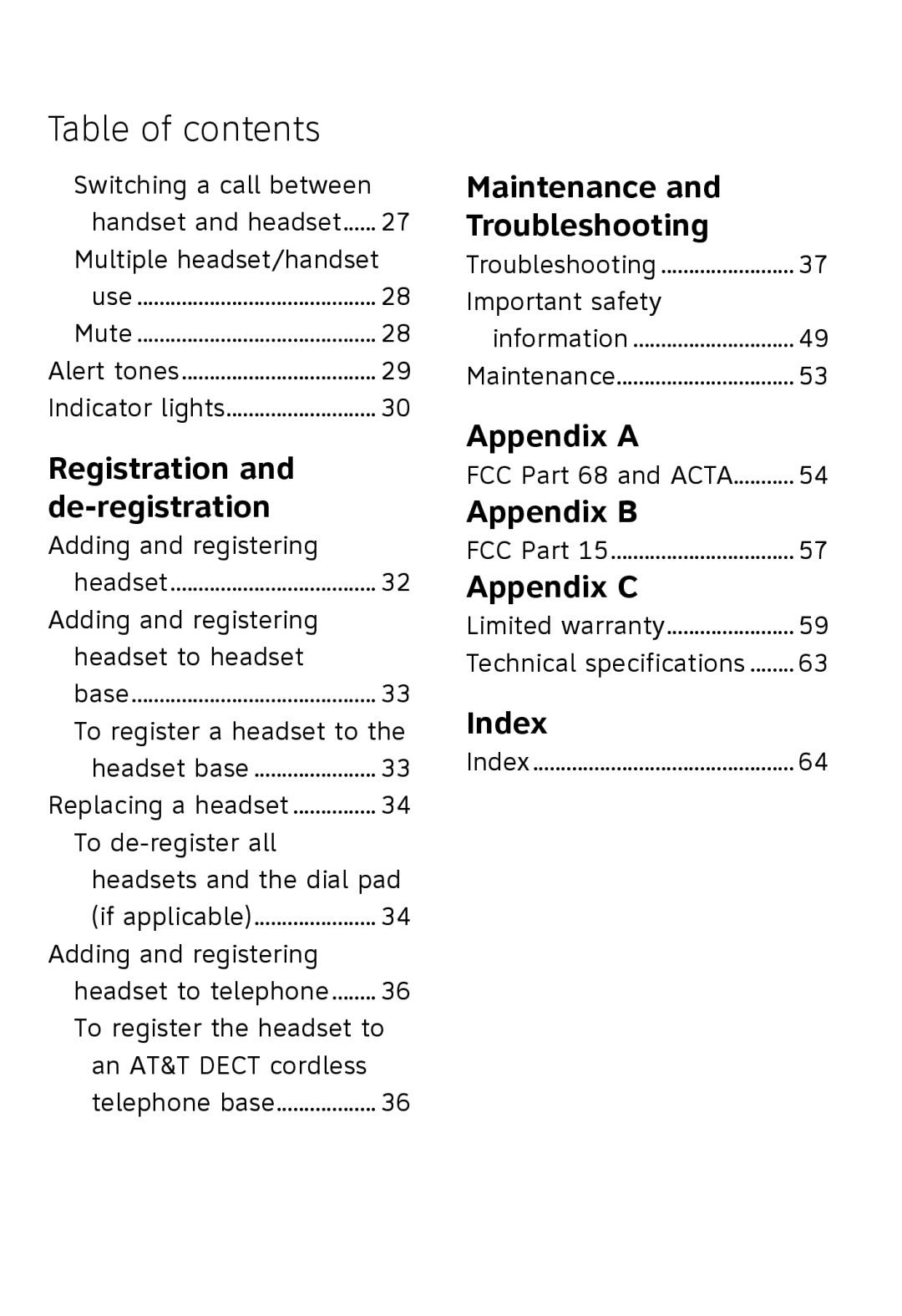 AT&T TL7610, TL7611 user manual Maintenance Troubleshooting 