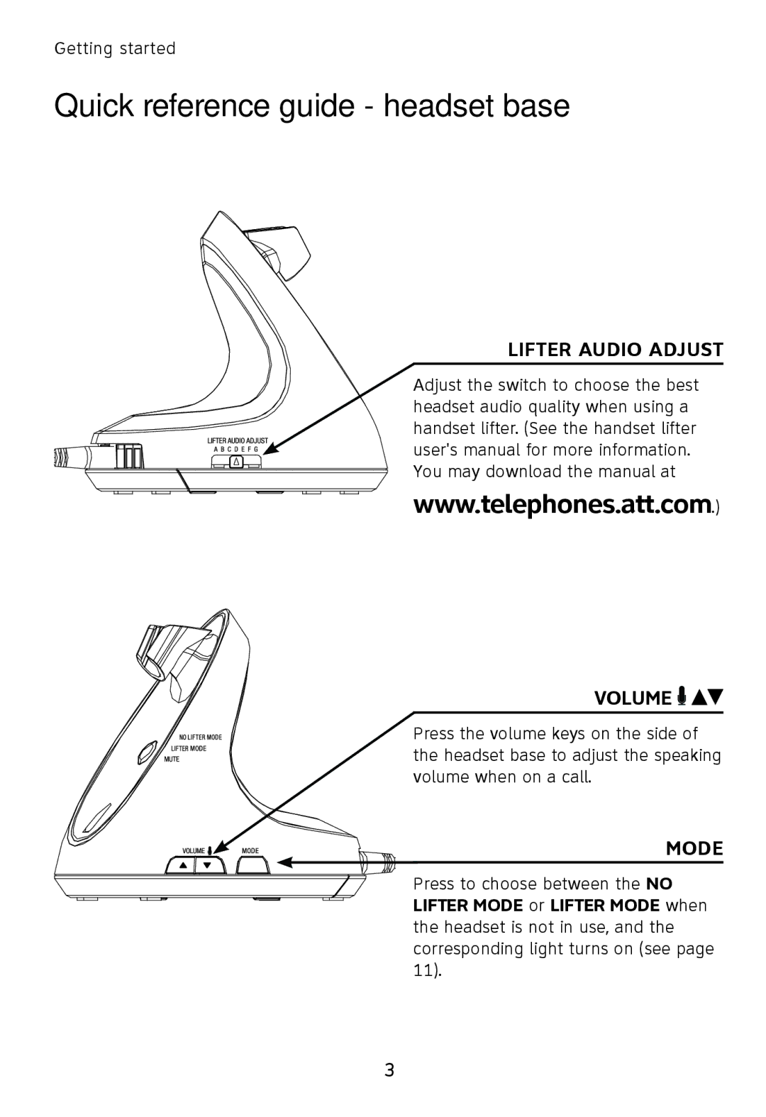 AT&T TL7611, TL7610 user manual Lifter Audio Adjust Volume 