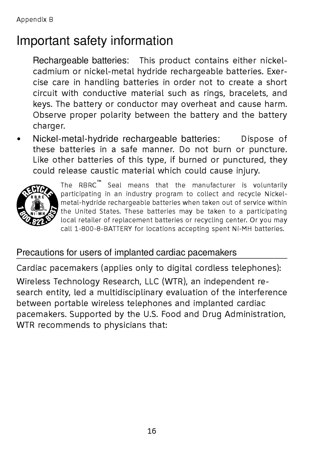 AT&T TL76108 user manual Precautions for users of implanted cardiac pacemakers 