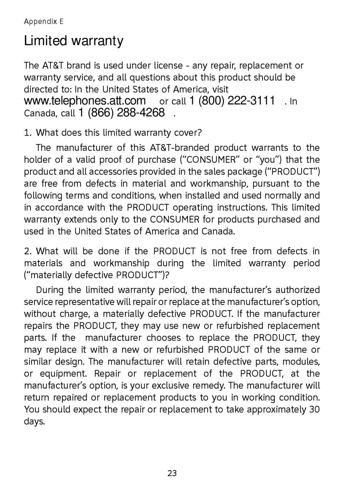 AT&T TL76108 user manual Limited warranty, What does this limited warranty cover? 