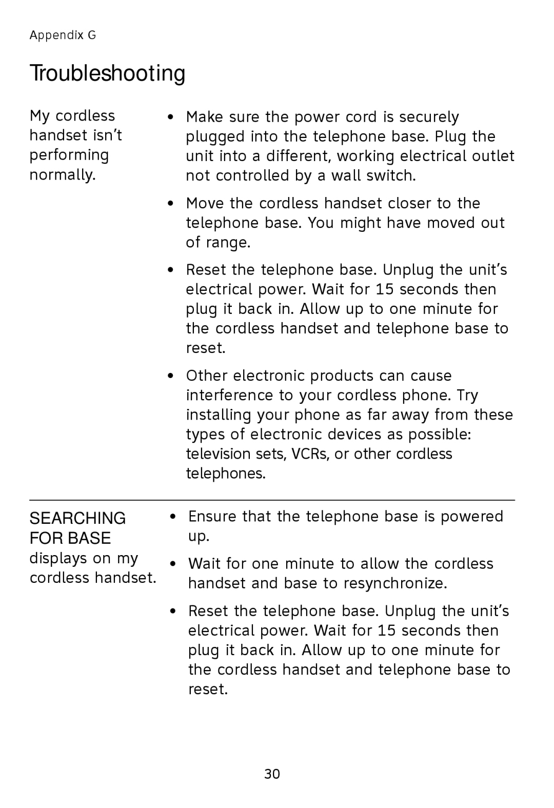 AT&T TL76108 user manual Searching, For Base displays on my cordless handset 