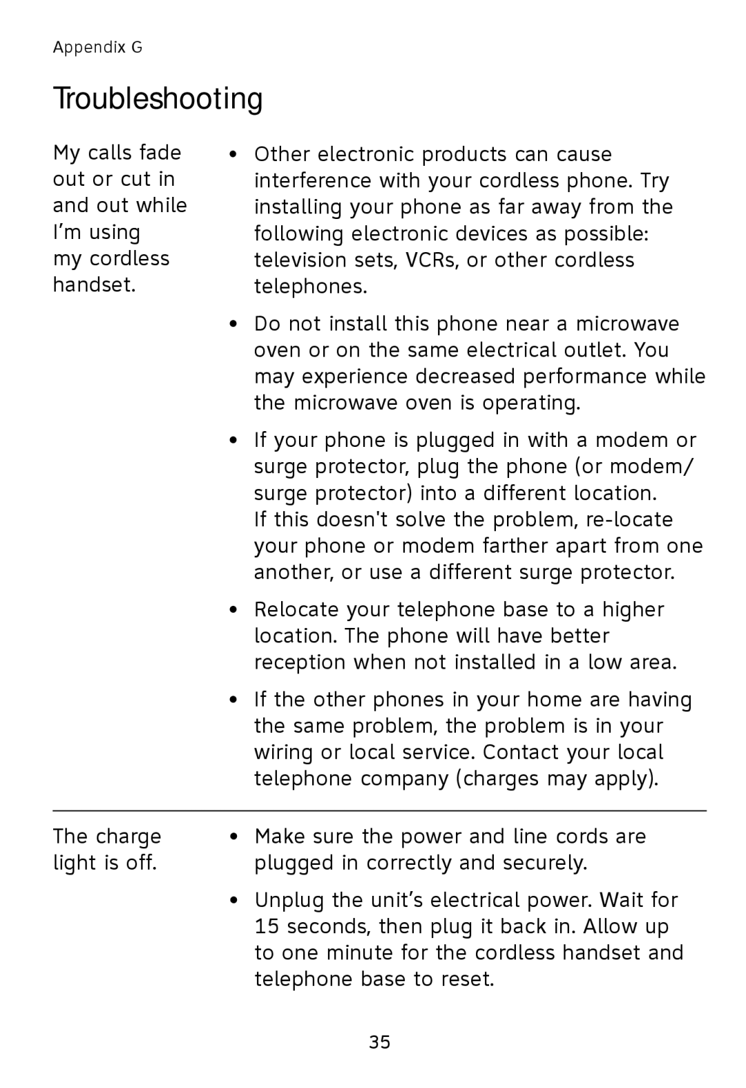 AT&T TL76108 user manual Troubleshooting 