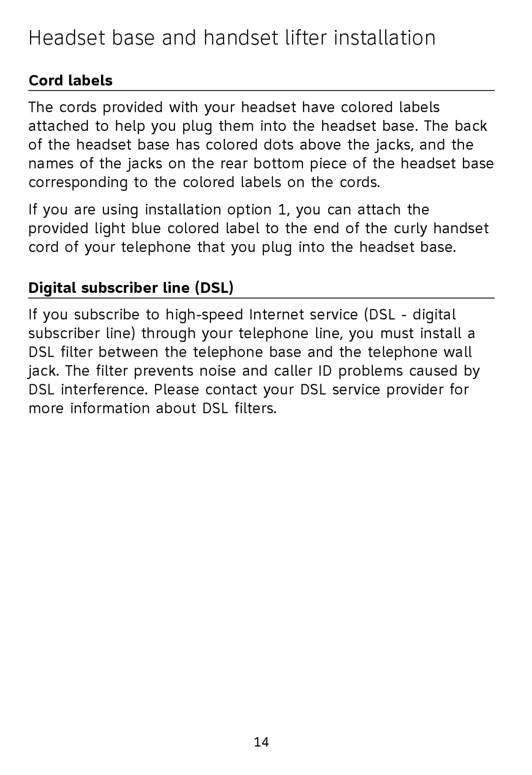 AT&T TL7612 quick start Cord labels, Digital subscriber line DSL 