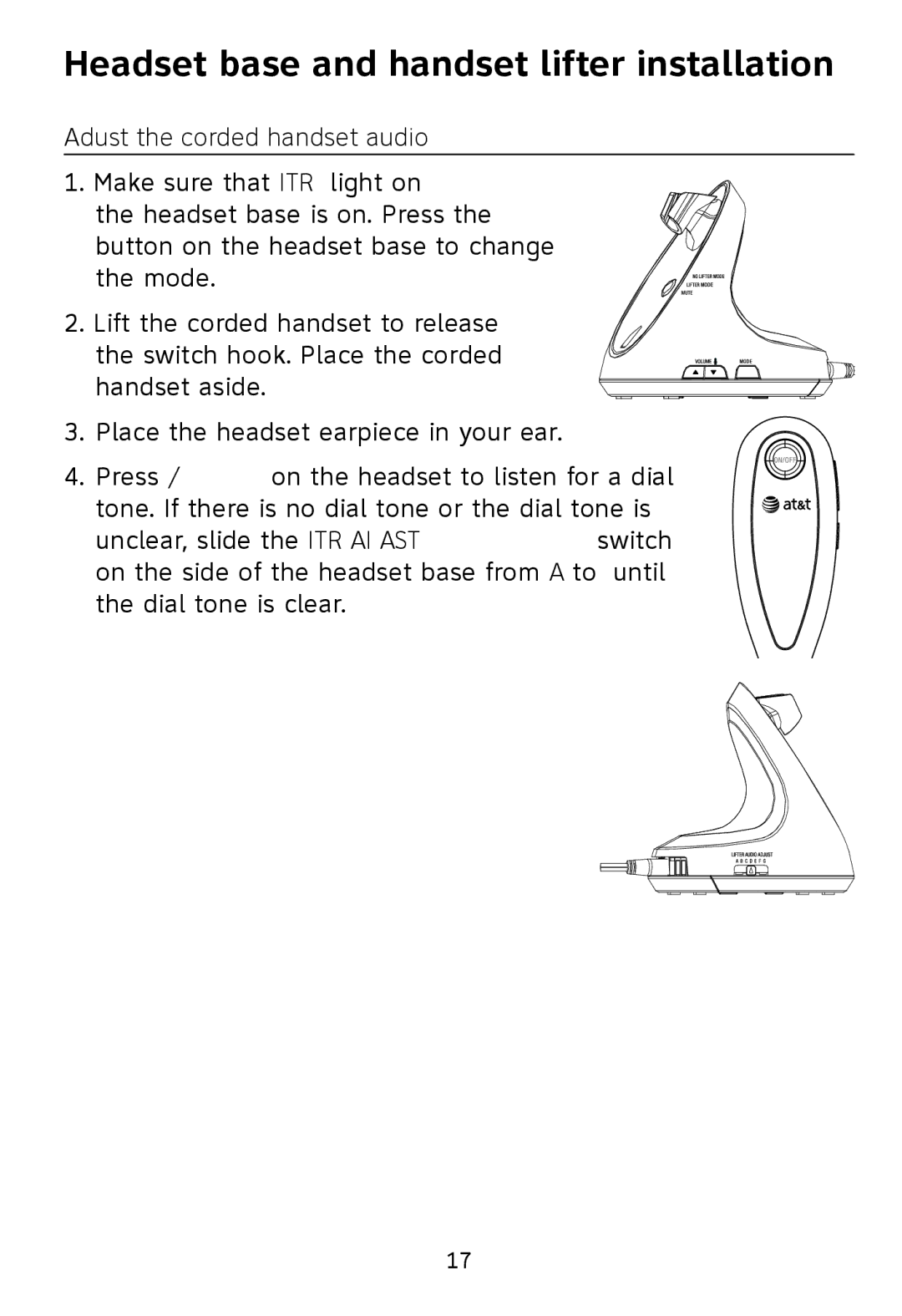 AT&T TL7612 quick start Adjust the corded handset audio 