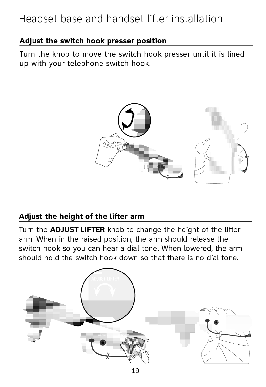 AT&T TL7612 quick start Adjust the switch hook presser position, Adjust the height of the lifter arm 