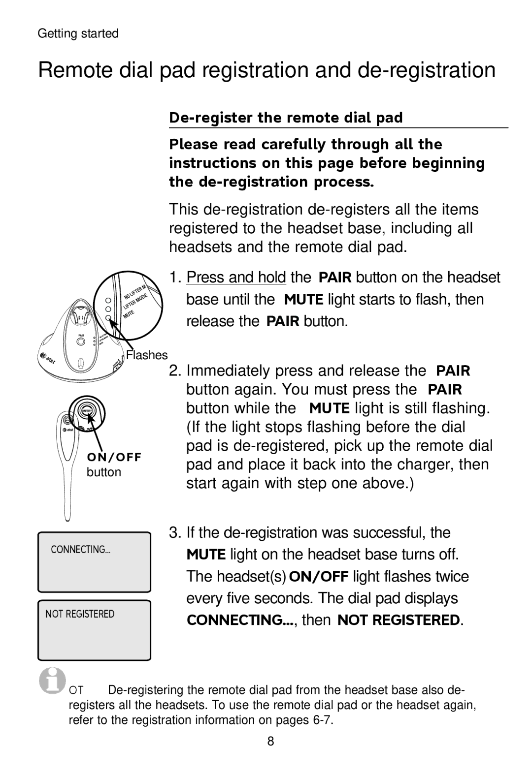 AT&T TL7601, TL7651, TL7650 user manual On/Off 