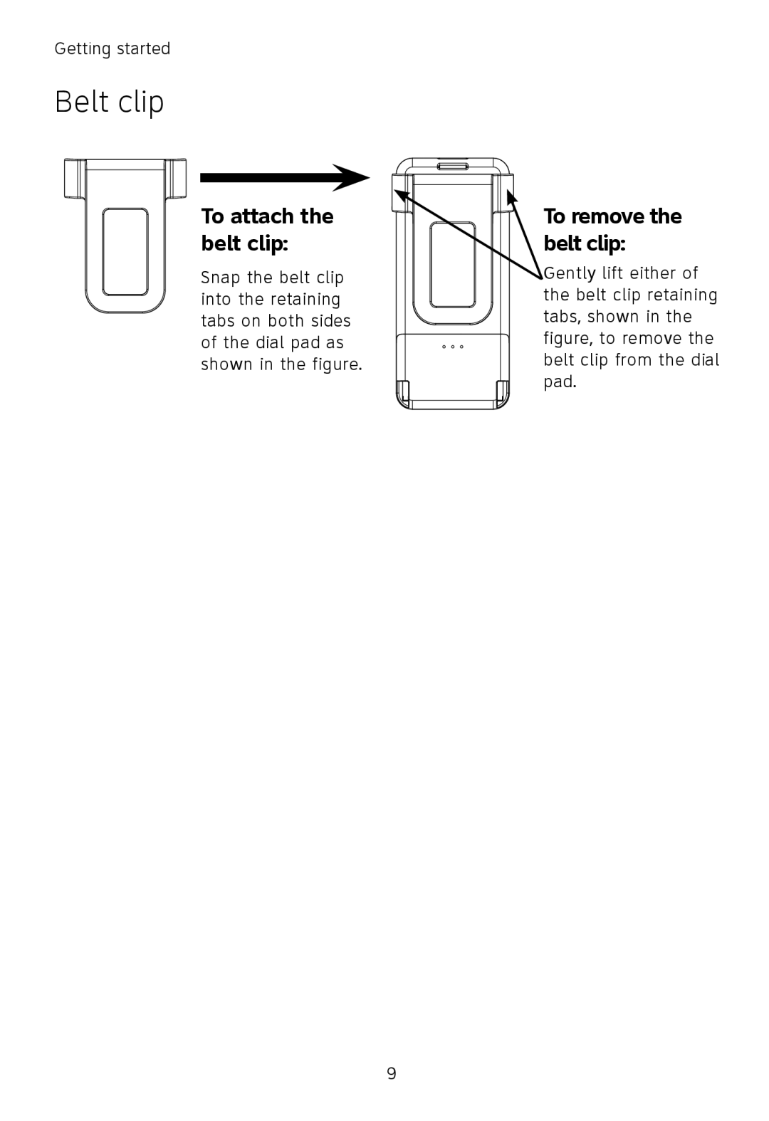 AT&T TL7650, TL7651, TL7601 user manual Belt clip, To attach the belt clip, To remove the belt clip 