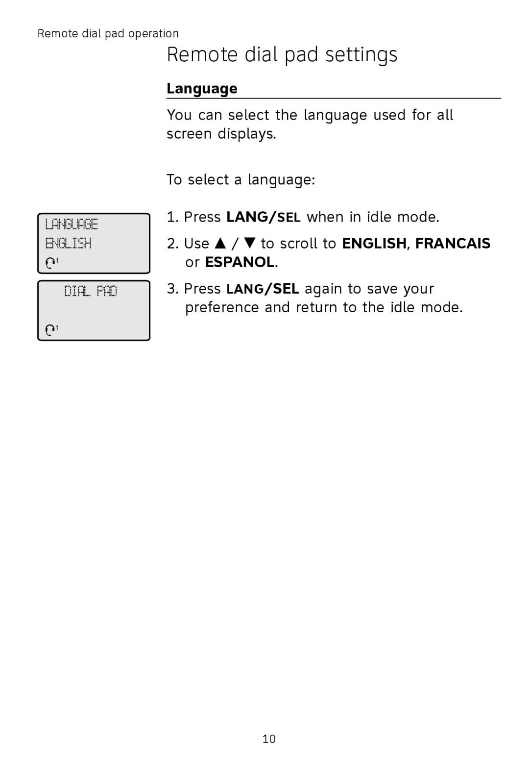 AT&T TL7651, TL7601, TL7650 user manual Remote dial pad settings, Language 