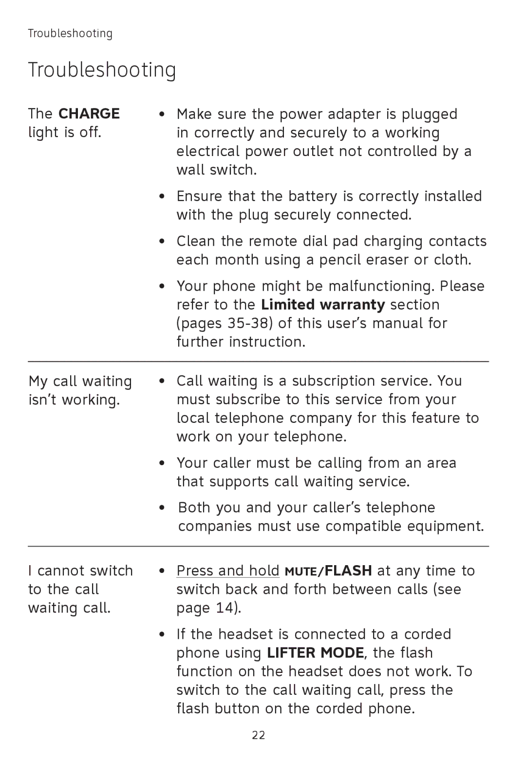 AT&T TL7651, TL7601, TL7650 user manual Charge 