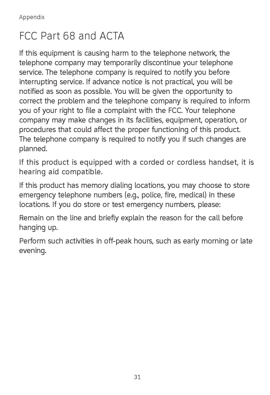 AT&T TL7651, TL7601, TL7650 user manual FCC Part 68 and Acta 