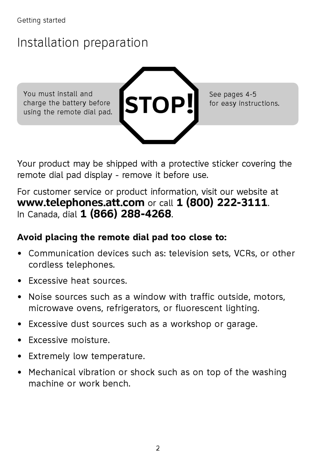 AT&T TL7601, TL7651, TL7650 user manual Installation preparation, Avoid placing the remote dial pad too close to 