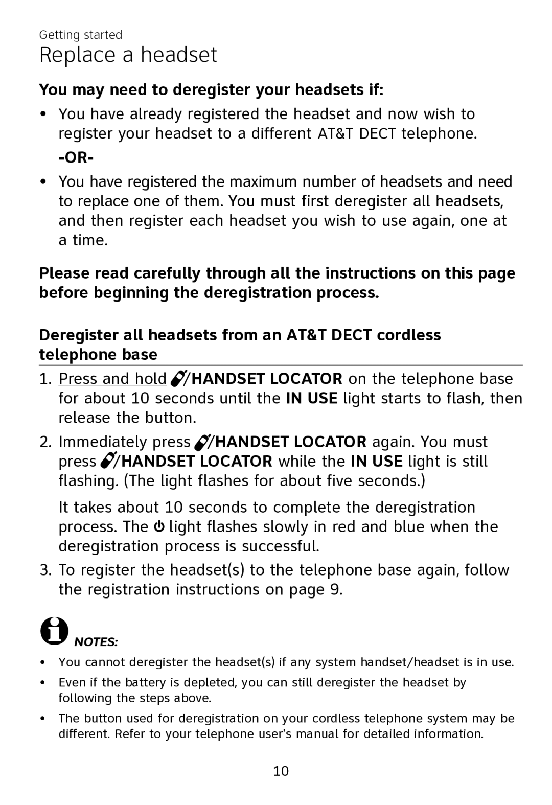 AT&T TL7700 user manual Replace a headset, You may need to deregister your headsets if 