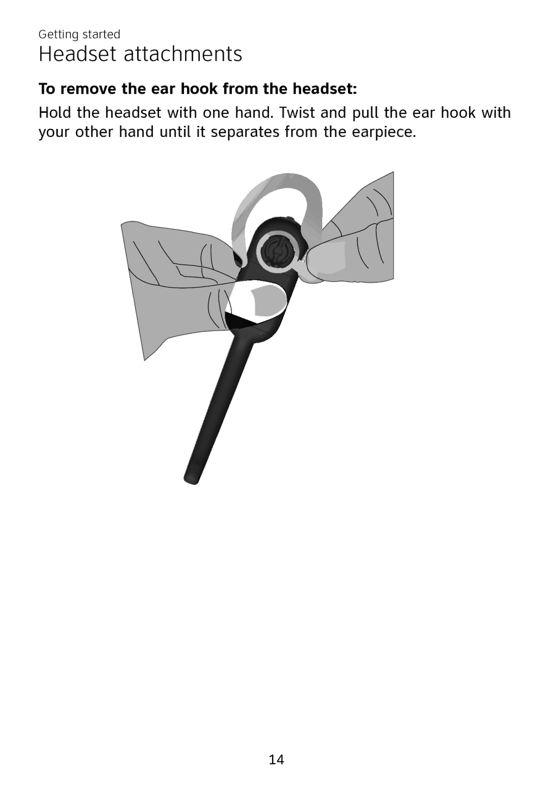 AT&T TL7700 user manual To remove the ear hook from the headset 