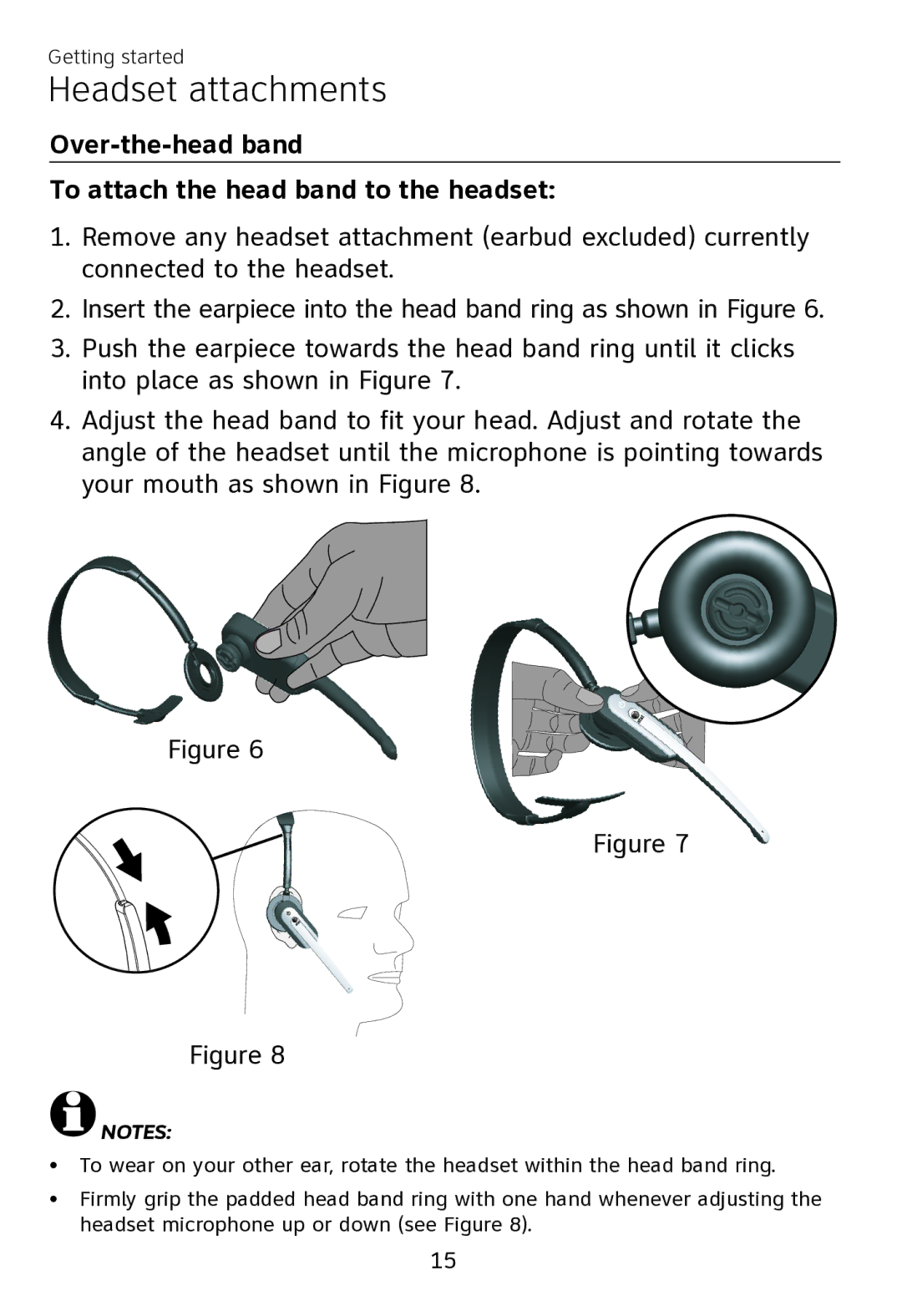 AT&T TL7700 user manual Over-the-head band To attach the head band to the headset 