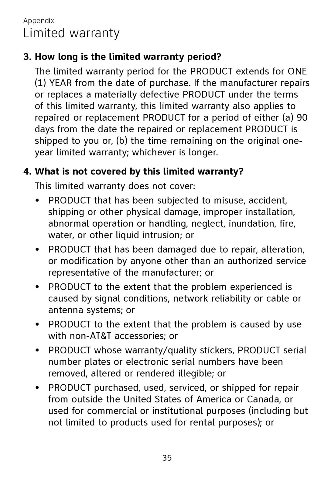 AT&T TL7700 user manual How long is the limited warranty period? 