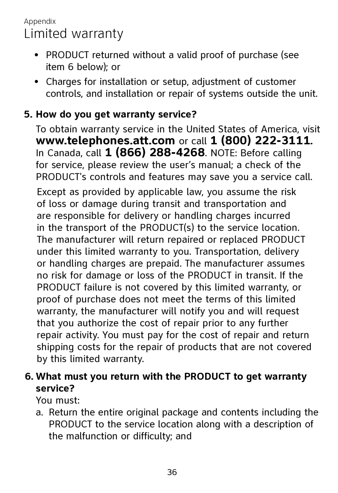 AT&T TL7700 user manual How do you get warranty service? 