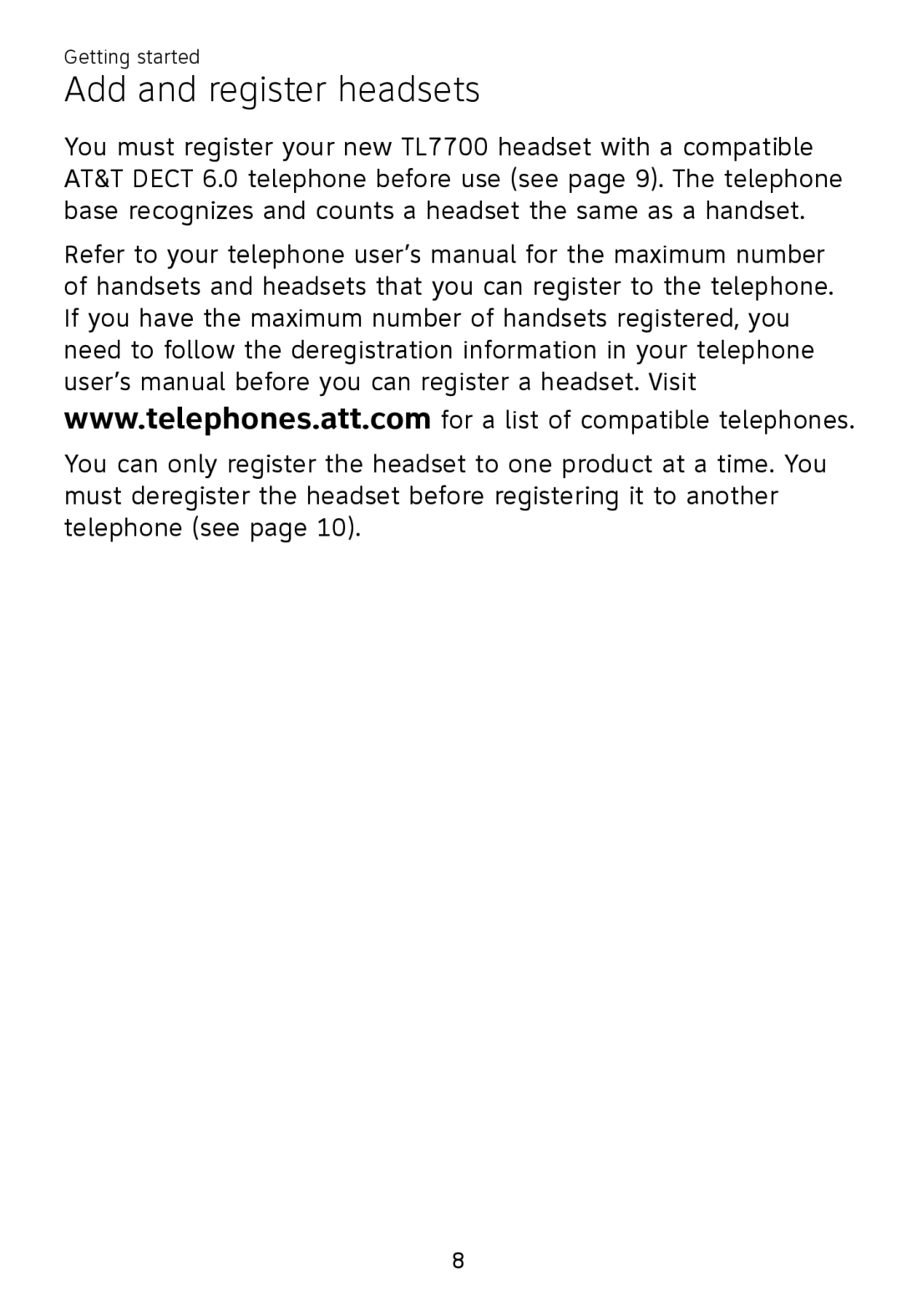 AT&T TL7700 user manual Add and register headsets 