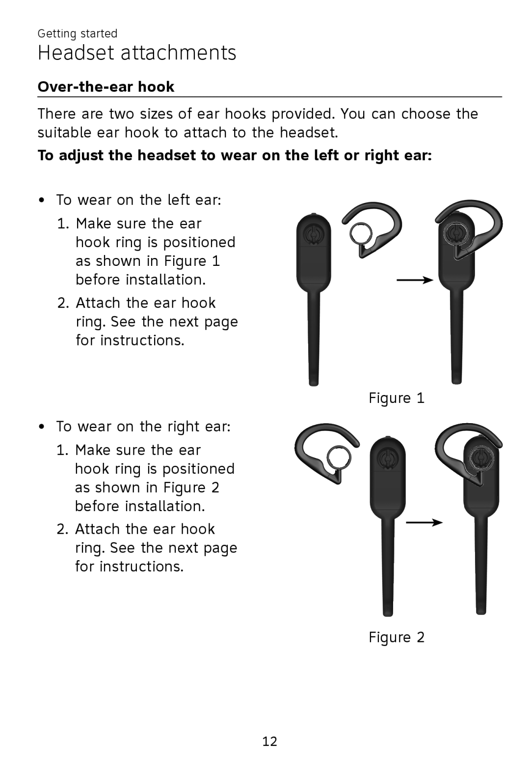 AT&T TL7700 user manual Over-the-earhook, Headset attachments 