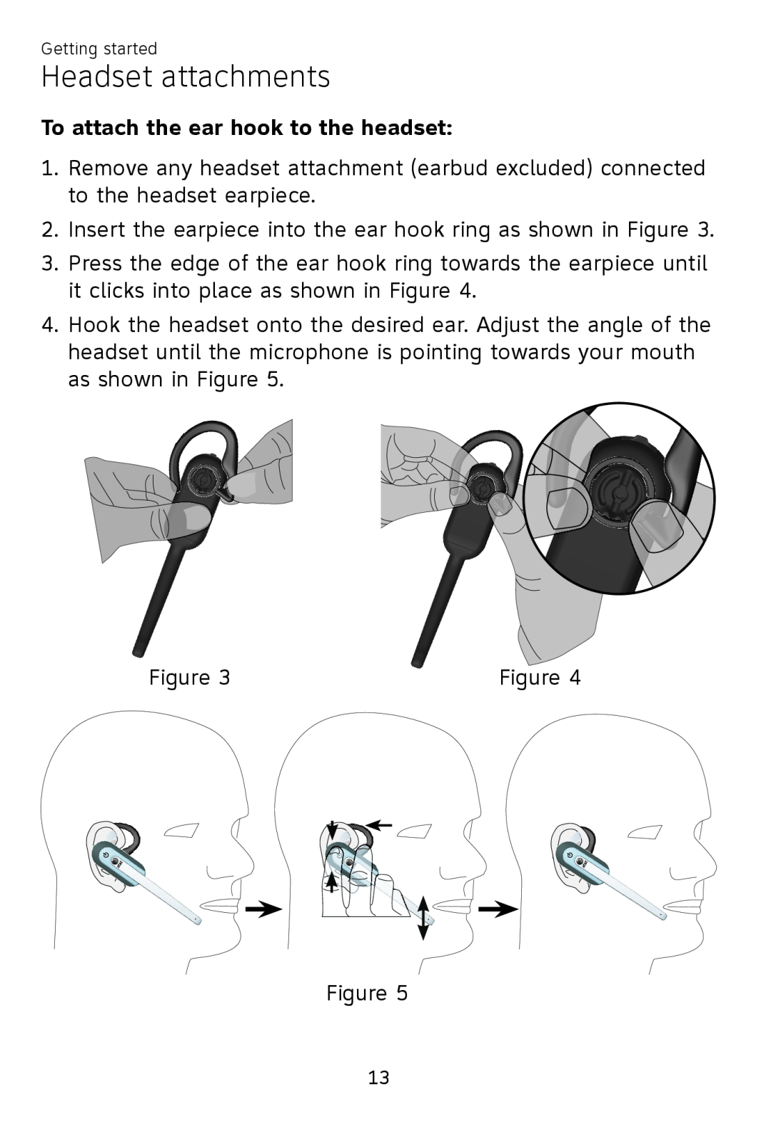 AT&T TL7700 user manual To attach the ear hook to the headset, Headset attachments 
