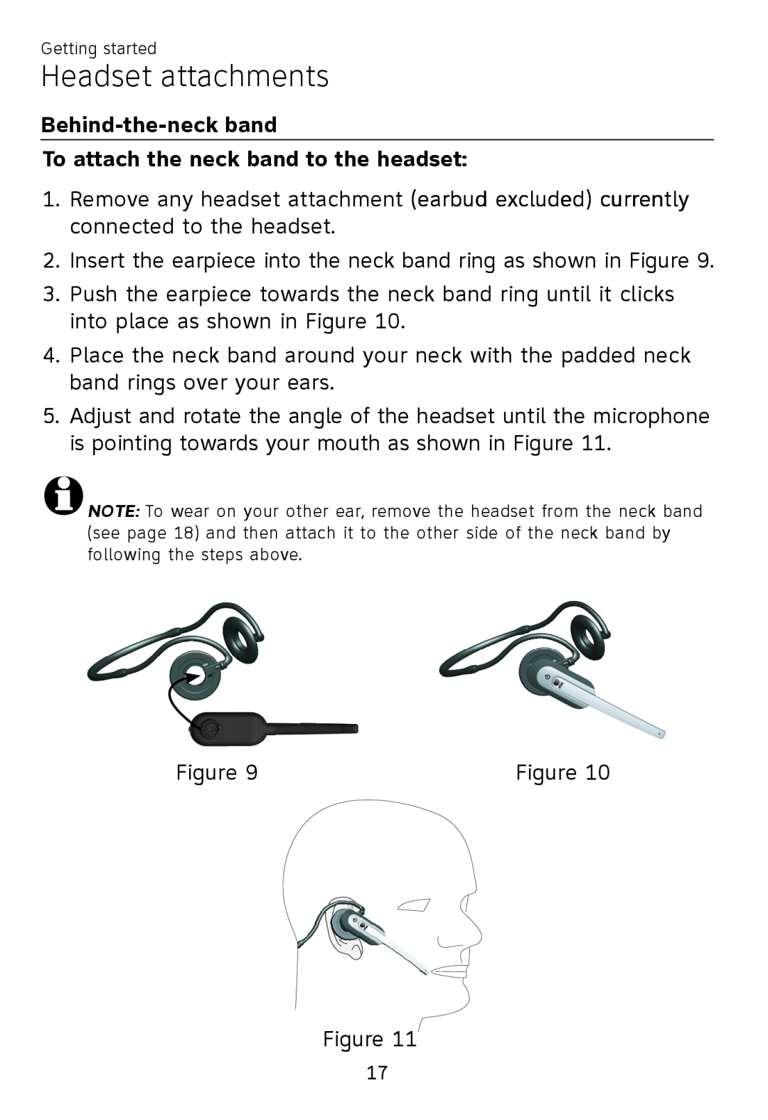 AT&T TL7700 user manual Behind-the-neckband, To attach the neck band to the headset, Headset attachments 