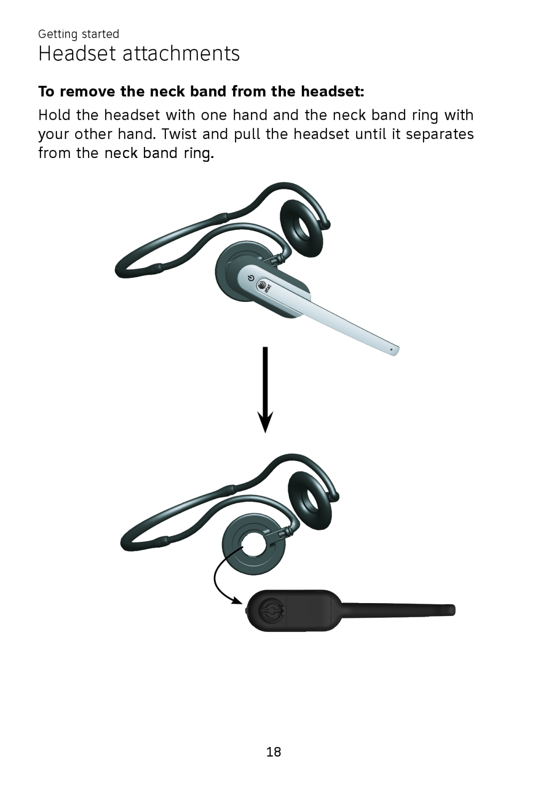 AT&T TL7700 user manual To remove the neck band from the headset, Headset attachments 