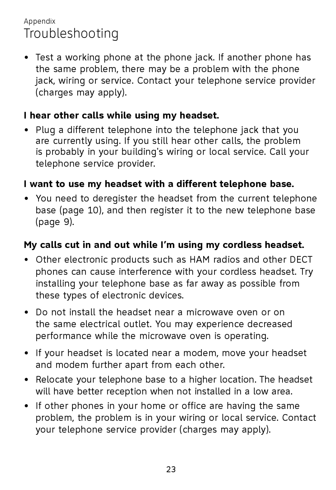 AT&T TL7700 user manual I hear other calls while using my headset, Troubleshooting 
