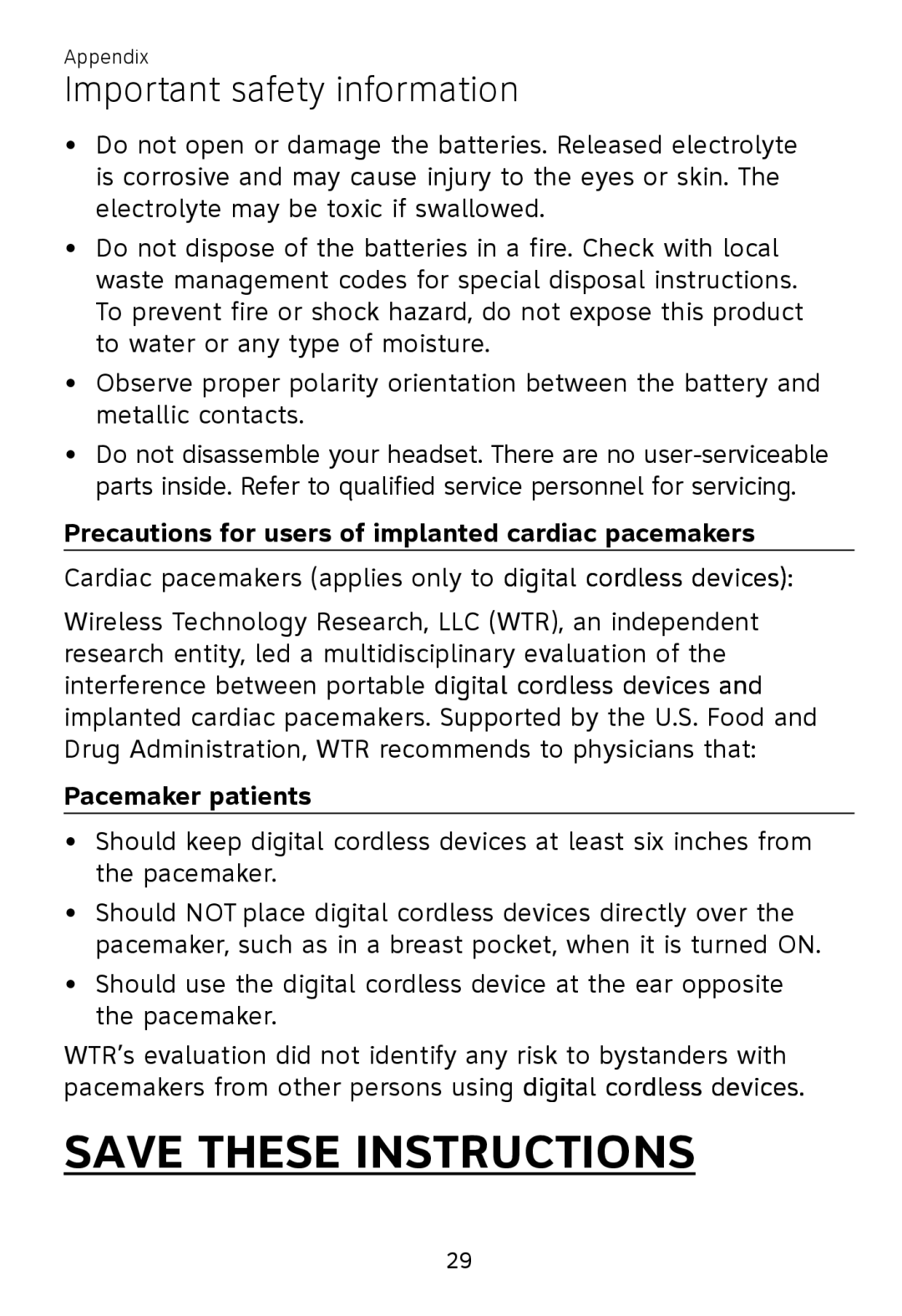 AT&T TL7700 user manual Pacemaker patients, Save These Instructions, Important safety information 