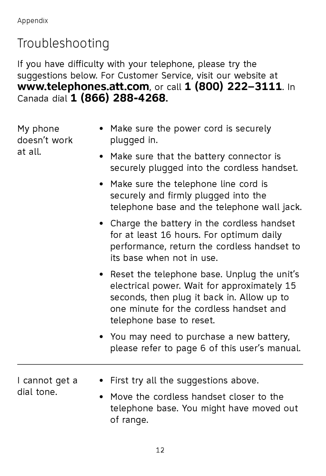 AT&T TL77008 user manual Troubleshooting 