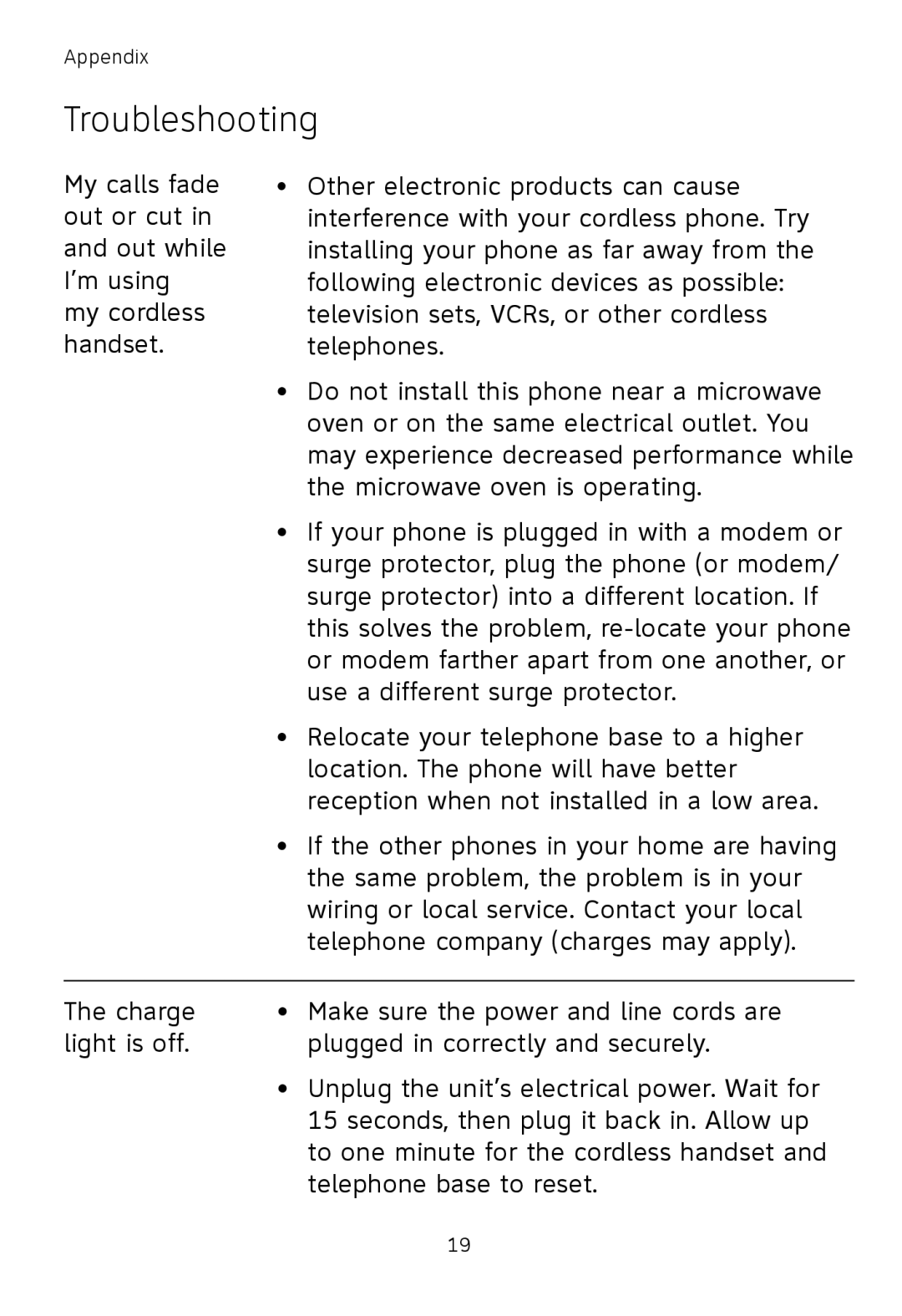 AT&T TL77008 user manual Troubleshooting 