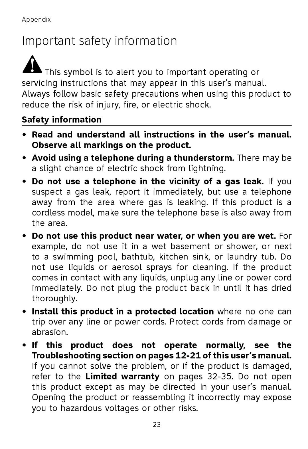 AT&T TL77008 user manual Important safety information 