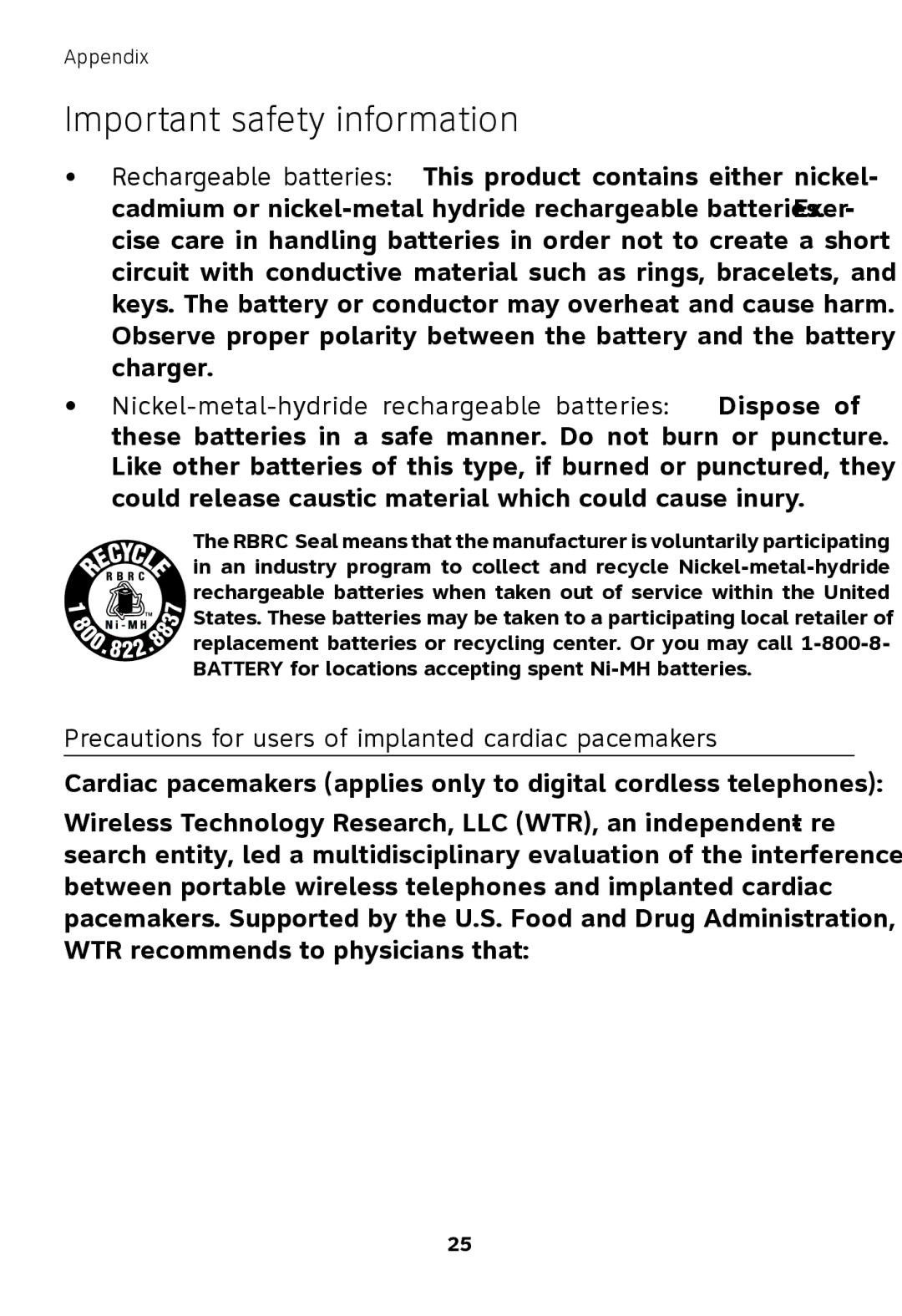 AT&T TL77008 user manual Precautions for users of implanted cardiac pacemakers 